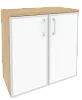 Офисный шкаф низкий широкий с белым стеклом в раме